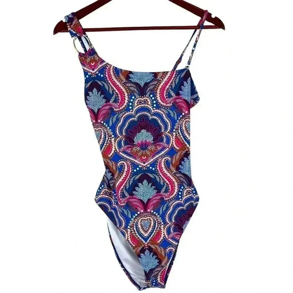 BCBGMAXAZRIA One Piece Swimsuit Asymmetrical Lace Up Back Swimsuit NWT Size 14 - Picture 5 of 11